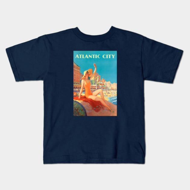 Vintage Travel Poster | Atlantic City Beach Kids T-Shirt by SLAG_Creative